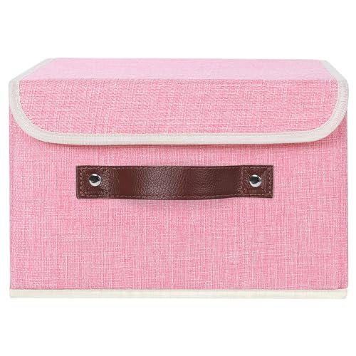 ANMINY Fabric Storage Box Bins with Lids, Pink, 10"x8"x7" - color: Pink, size: Small (Pack of 1)