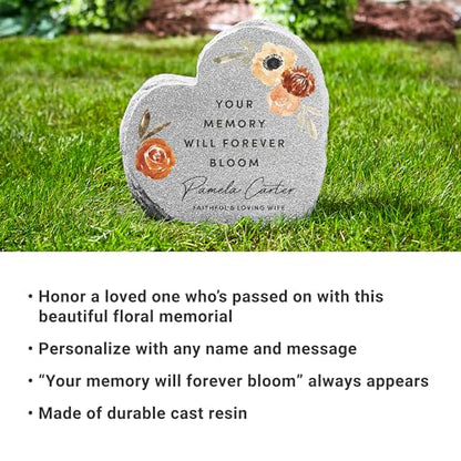 Let's Make Memories Personalized Memorial Garden Stone - Sympathy - Loss of Loved One - Condolences - Outdoor - Headstone - Durable Resin - Upright Garden Marker - Blooms with Love - style: Blooms With Love