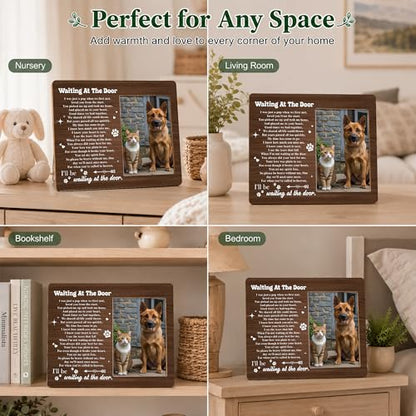 Pet Dog Cat Memorial Photo Frame - Waiting At The Door Dogs Wooden Tabletop Picture Frame - Sympathy Memorial Gifts For Loss Of Dog Cat Owner - In Loving Memory Rustic Frames Favors -04 - style: Rustic 1