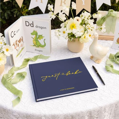 Wedding Guest Book, Polaroid Photo Guestbook for Baby Shower, Blank Pages | Table Sign Included, Gold Stamping, Hardcover, 9x7.5", Perfect for Bridal Party & Baby Shower, Navy - color: Navy