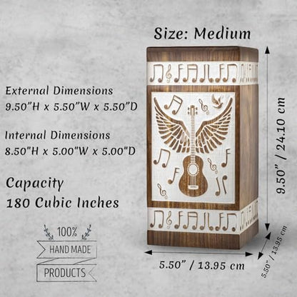 Guitar Wings Wooden Urn for Human Ashes, Large 180 Cu in, White - color: Antique White, size: Large (180 lbs)