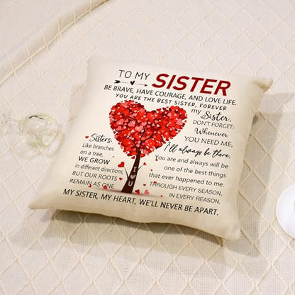 Sister Gift for Women Sister Elephant Decorative Throw Pillow Cover Presents for Soul Sister Best Friend Birthday Chirstmas Friendship Gift Inspirational Quote Keepsake 18x18 Inch (To My Sister)