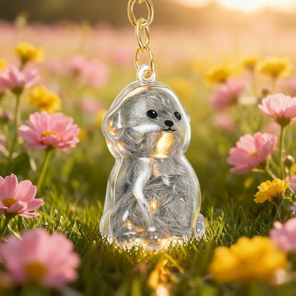 ELANE Dog Hair Keepsake，2 Pack Pet Hair Memorial Keepsake Pet Hair Keychain Keepsake (Clear Bichon) - color: Clear Bichon