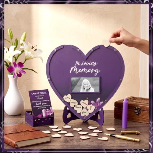 Gerrii Funeral Guest Book for Memorial Service with 100 Wood Hearts Drop Box and Pen Funeral Guest Heart Picture Frame for Memorial Service Celebration of Life Party Supplies in Loving Memory