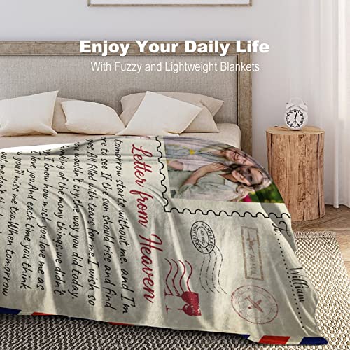 Custom Memorial Blankets with Photos: Made in USA, Sympathy Bereavement Angel Blanket for Loss of Mother Dad Grandma, As I Sit in Heaven | I Never Left You - color: Design 13