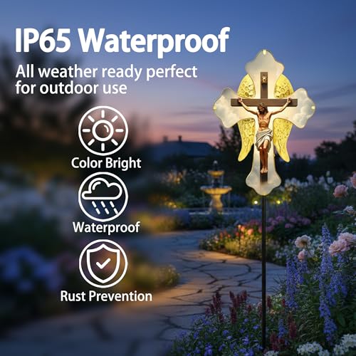 Solar Glass Jesus Cross Outdoor Light Power Stake Tombstone Wings Jesus - color: Jesus