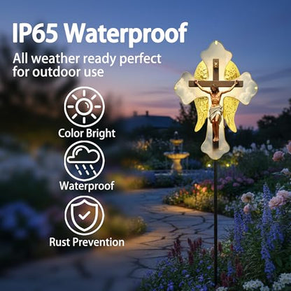 Solar Glass Jesus Cross Outdoor Light Power Stake Tombstone Wings Jesus - color: Jesus