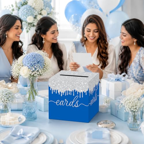 Blue Silver Card Box with Slot for Graduation, Wedding and Birthday Party - color: Blue Silver02
