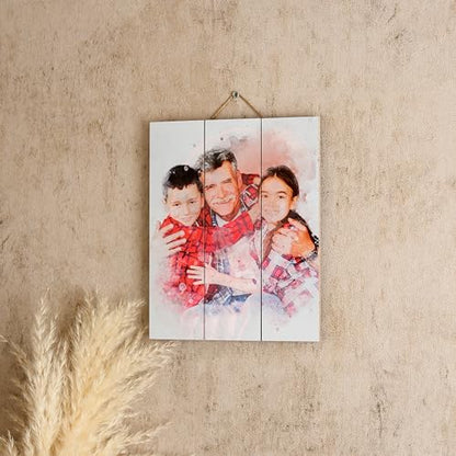 Personalized Valentine’s Day Gift for Him or Her Custom Photo on Wood - color: Watercolor Design