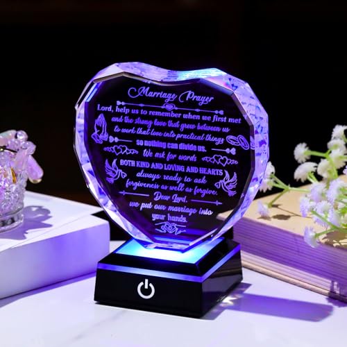 Arikyrist Wedding Gifts for Couples 2026 Glass Heart Plaque with Light Base | Inspiring Wedding Presents, for Newlyweds Friends, Anniversary Marriage Prayer Keepsake, for Bride Groom Wife Husband Parents - color: MARRIAGE PRAYER