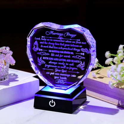 Arikyrist Wedding Gifts for Couples 2026 Glass Heart Plaque with Light Base | Inspiring Wedding Presents, for Newlyweds Friends, Anniversary Marriage Prayer Keepsake, for Bride Groom Wife Husband Parents - color: MARRIAGE PRAYER