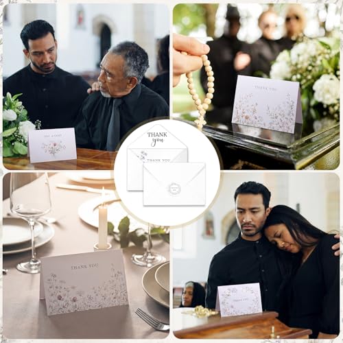 Fumete 50 Set Funeral Thank You Cards, Watercolor Wildflowers | with Envelopes and Sticker Thank You Sympathy Card with Message Bereavement for Funeral Family Loved Ones Celebration of Life - style: Watercolor Wildflowers