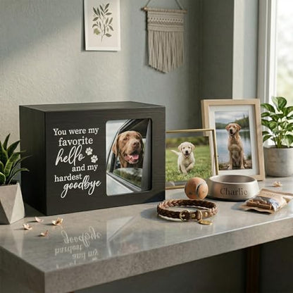 Pet Urns for Dogs Ashes, Dog Urns with Photo Frame, Cat Ashes Keepsake Box, Loss of Dog Sympathy Urn, Pet Memorial Gifts, Pet Bereavement Gift, Dog Pass Away Remembrance Gift (Black) - color: Black