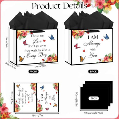 Butterfly Sympathy Gift Bag for Loss of Loved One Memorial Wrapping Paper Bag with Sympathy Card Tissue Paper Those We Love Don't Go Away Bag for Funeral Loss of Dog Pet Mom Dad Husband Bereavement - color: Butterfly