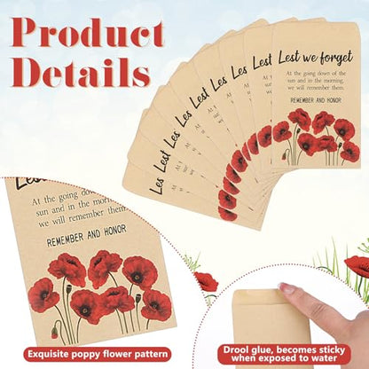 100 Pcs Poppy Memorial Day Envelopes/Mustard Seed of Faith Envelopes No Seed (Contemporary)