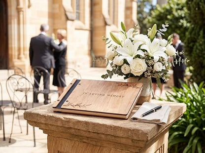 Aspen Studio Funeral Guest Book with Signing Pen in Loving Memory Wooden Funeral Guest Book for Memorial Funeral Service with Signing Pen for Funeral Reception