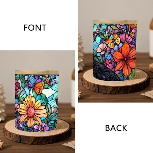 Stained Glass Black Cat Memorial Jar Tealights Flower Candle Holder with Battery Operated Flickering Tea Light, Pet Sympathy Tea Light Holder Light Glass Tealight Holder Gife for Lost Cat - color: Stained Glass Black Cat
