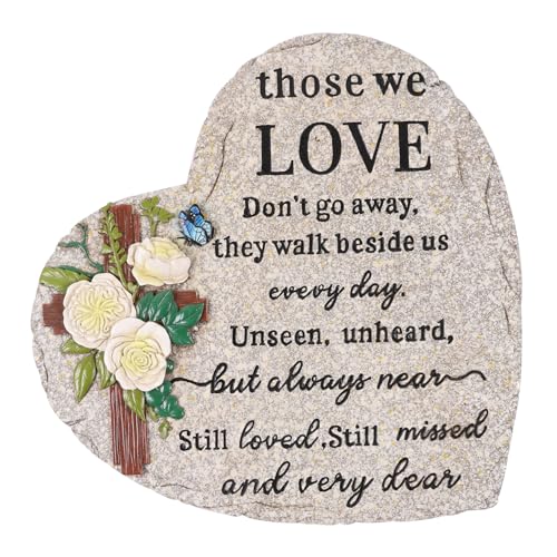 Cross Memorial Garden Stones, 10 inches Sympathy Garden Stone for Loved One, in Memory of Loved one Gifts, Resin Garden Stepping Stones Outdoor, Memorial Gifts