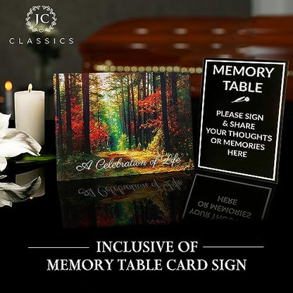 Funeral Guest Book | Memorial Guest Book | Guest Book for Funeral Hardcover | Guestbook for Sign in, Celebration of Life Memorial Service | Funeral Guest Sign Book with Memory Table Card Sign Included - style: Forest