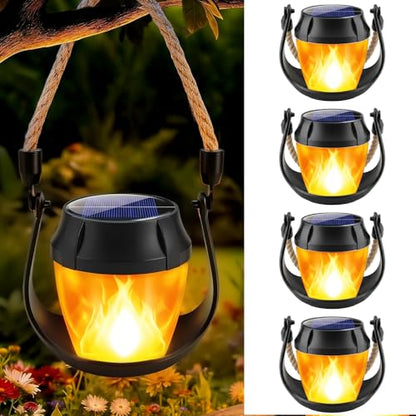Solar Lanterns Outdoor Lights, 4 Pack Flickering Flame Hanging Lanterns | Waterproof Solar Powered Outdoor Lights for Camping Yard Garden Patio Tabletop Holiday Decorations - size: 4 Pack