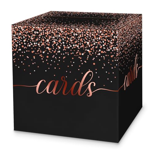 Black and Rose Gold Card Box for Party, 8.7", 1 Pack | Gift Card Box Money Box, for Birthday, Wedding, Baby Shower, Retirement, Anniversary, Bridal Shower, Raffle Ticket - color: Black and Rose Gold Card Box