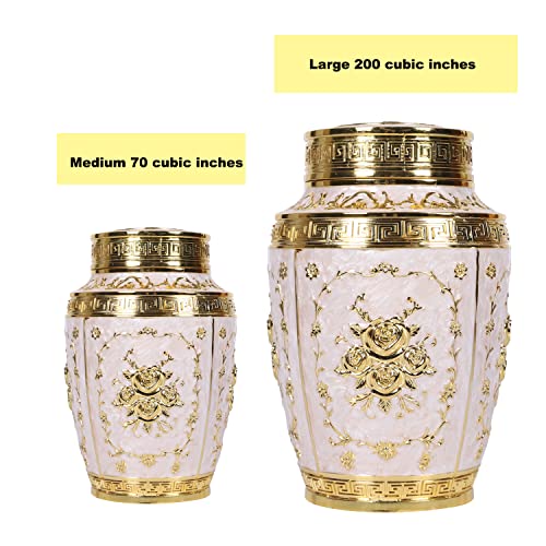 Urn for Human Ashes Adult Female - Rose Flower Cremation Urn Mom - Funeral Urn for Women Made of Zinc Alloy - Hold 200 Cubic inches of Ashes (Large Gold) - color: Large Gold