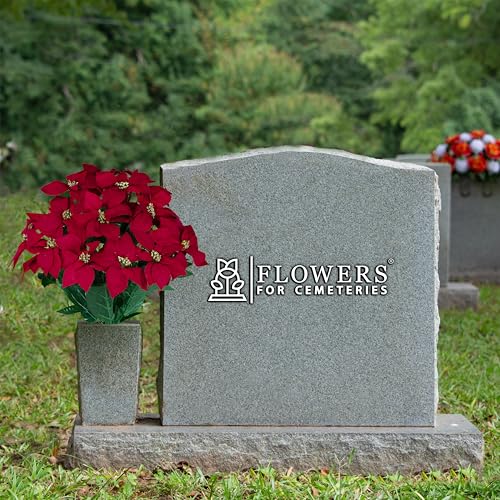 Artificial Flowers for Cemeteries - Red Poinsettias with Gold Glitter - (1) Bouquet - color: Red W Gold Glitter, size: (1) Bouquet