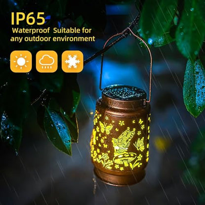 Fairy Solar Lanterns Outdoor Waterproof,Hanging Solar Lights Gifts for Women Mom Grandma Metal Decorative LED Lantern Outside for Yard,Patio,Lawn,Porch,Backyard,Garden Decor - style: F、1Pack-Fairy