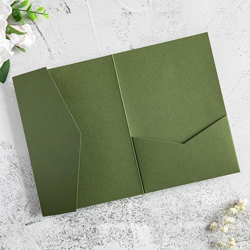 20Pcs 5.12x7.09 inch Tri-fold Wedding Invitation Cards for Quinceanera Bridal Shower Baby Shower Party Invite (Olive Green) - color: Olive Green