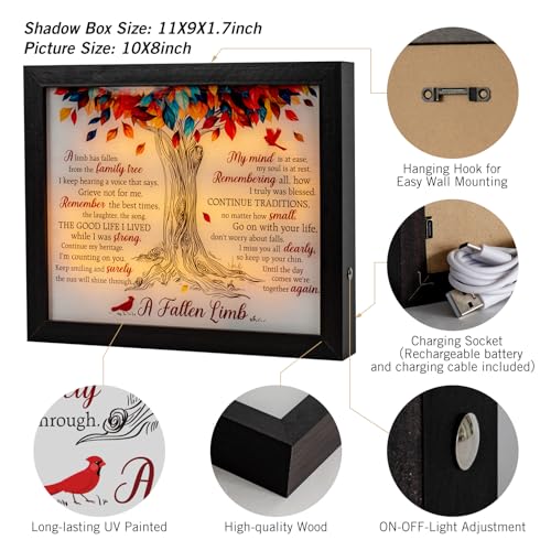 Sympathy Shadow Box - LED Memorial Box for Loss of Loved One - Mom, Dad, Father - Bereavement Gift - size: A Fallen Limb Black