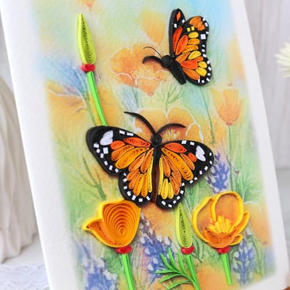 KingKraft Butterflies Quilling Card, Handcrafted Greeting Card for All Occasions, Birthday Card for Mom, Thinking of You, Get Well, Anniversary Card, Valentines Day, Mothers Day Card, Blank Inside - color: Butterflies