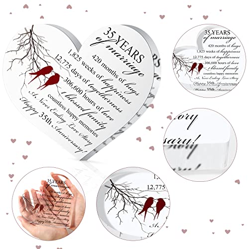 Qunclay 35th Marriage Gift for Parents Couple 35 Years Wedding Anniversary Souvenir Heart Marriage Keepsake Wedding Anniversarys Decorations for Women Men Mom Husband Wife He She Friend Grandparents - style: 35th