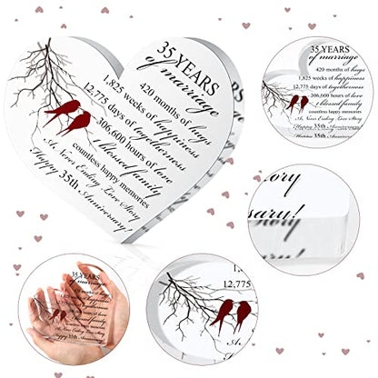 Qunclay 35th Marriage Gift for Parents Couple 35 Years Wedding Anniversary Souvenir Heart Marriage Keepsake Wedding Anniversarys Decorations for Women Men Mom Husband Wife He She Friend Grandparents - style: 35th