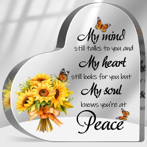 Memorial Decorative Sign - Sunflower Acrylic Keepsake for Loss of Loved One, 5.1 x 5.1 inches - color: My mind My soul(Sunflower)