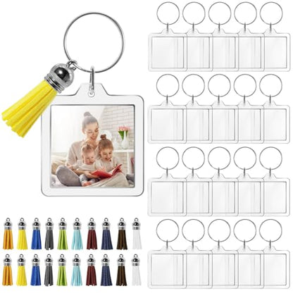 20 Set Acrylic Photo Keychain-Clear Picture Frame Keychain with Tassels - style: Square
