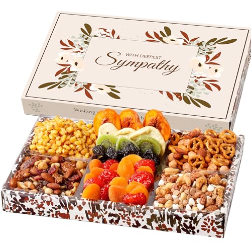 Broadway Basketeers Sympathy Dried Fruit and Nuts Gift Basket – Premium Kosher Condolence Nuts and Dried Fruit Tray for Families & Loved Ones – Bereavement Gifts Basket for Funerals, Memorials & Shiva
