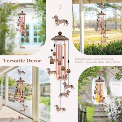 Dachshund Wind Chimes for Outside Dog Wind Chimes Wind Chimes Outdoors | Dachshund Wind Chime Dog Gifts for Women Mom Dog Lovers Memorial Birthday Gift Garden Patio Porch Yard Home - size: 35''-Dachshund