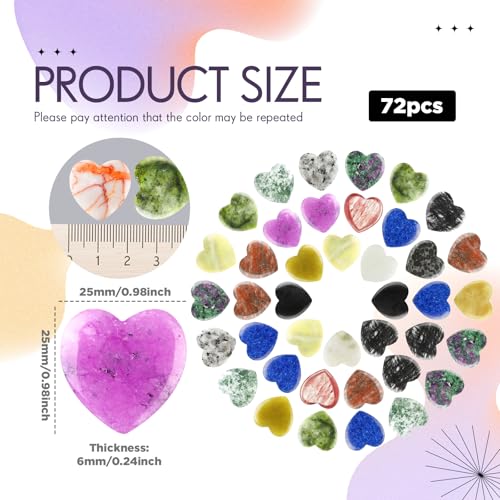 Nuenen 72 Pcs Heart Healing Stone 1 Inch Polished Healing Crystal Chakra Gems | Heart Shaped Gemstones Bulk for Women Chakra Reiki Meditation, Love Worry Stones Palm Pocket, Valentines Gifts - size: 1 Inch