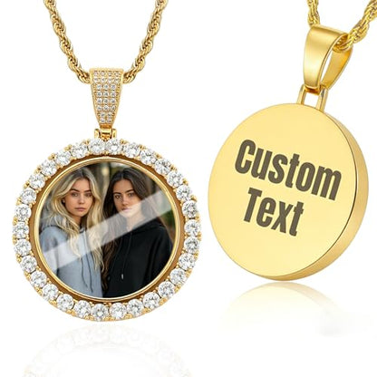 HJX Custom Circle Chain with Wings, Memorial Picture Necklace for Men Womem - color: 3-round