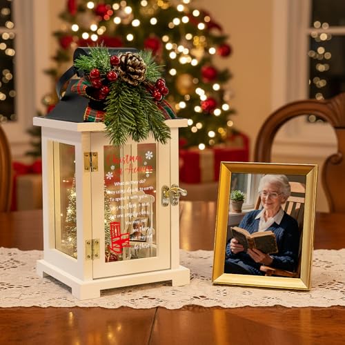 Christmas in Heaven Memorial Lantern with Wreath Small Photo Frame Christmas Ornaments Set Memorial Gift for Loss of Loved One Father Mother in Loving Memory Gifts