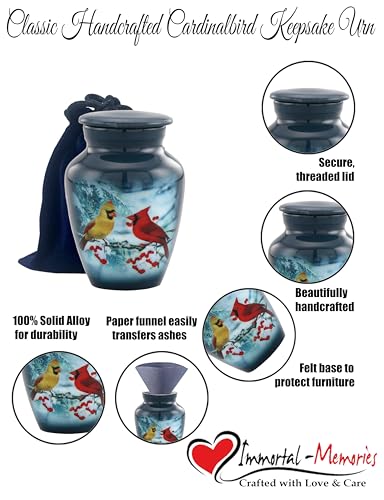 Immortal Memories Mini Cardinal Urn - Cozy Cardinals Sharing Urn with Velvet Case & Bag, Gray (CC-K Keepsake) - size: Keepsake