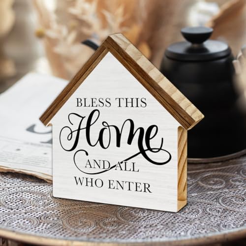 Rustic Home Decor, Bless This Home and All Who Enter House Shaped Wood - color: Home