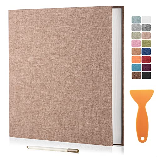 Large Photo Album Self Adhesive Scrapbook Album for 4×6 5×7 8×10 Pictures DIY Magnetic Linen Cover Album 40 Pages for Family Wedding Gifts with Metal Pen and Plastic Board - color: Dark Beige, size: 11"x10.6"40Pages