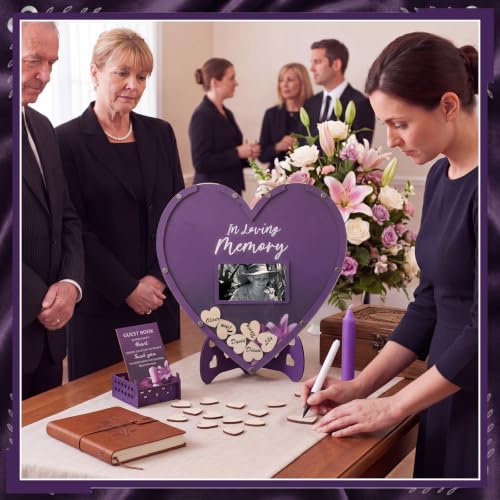 Gerrii Funeral Guest Book for Memorial Service with 100 Wood Hearts Drop Box and Pen Funeral Guest Heart Picture Frame for Memorial Service Celebration of Life Party Supplies in Loving Memory