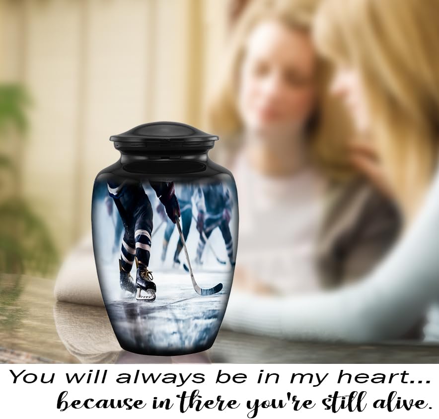 Ice Hockey Cremation Urn for Adult Human Ashes – Full Size Sports Tribute Memorial Urn – Elegant Funeral Urn for Hockey Lovers & Players – Holds Up to 210 lbs (Large) - size: Large