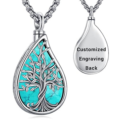 Urn Necklace for Ashes for Women/Men 925 Sterling Silver Cremation Jewelry w/Funnel Filler Memorial Jewelry Gifts - color: A-Tree of Life 3 (Turquoise), style: Customized