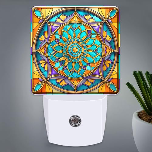 Mandala Stained Glass Night Lights Plug into Wall for Room, Mandala Night Light LED for Bedroom - color: Mandala