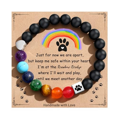 TONY & SANDY Dog Memorial Gifts, Pet Sympathy Rainbow Bridge Pet Memorial Bracelet for Men Women Girls Who Loss of Beloved Dog Cat - color: Black Onyx