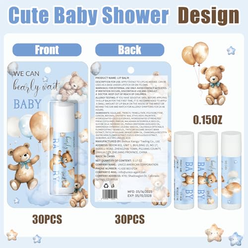 30 Pack Blue Bear Baby Shower Games Prizes Gifts Bulk Bear Lip Balms Favors for Winners Boys Girls Gender Reveal Favors Decorations Winter New Year Baby Shower Souvenirs Gift Bags Stuffer - style: Blue Bear