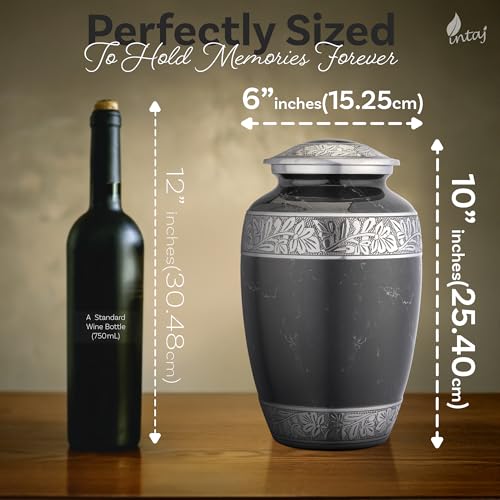 Marble Finish Metal Cremation Urn for Human Ashes, 200 Cu in, Black - color: Black, size: Large